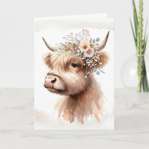 Watercolor Birthday Highland Cow Card