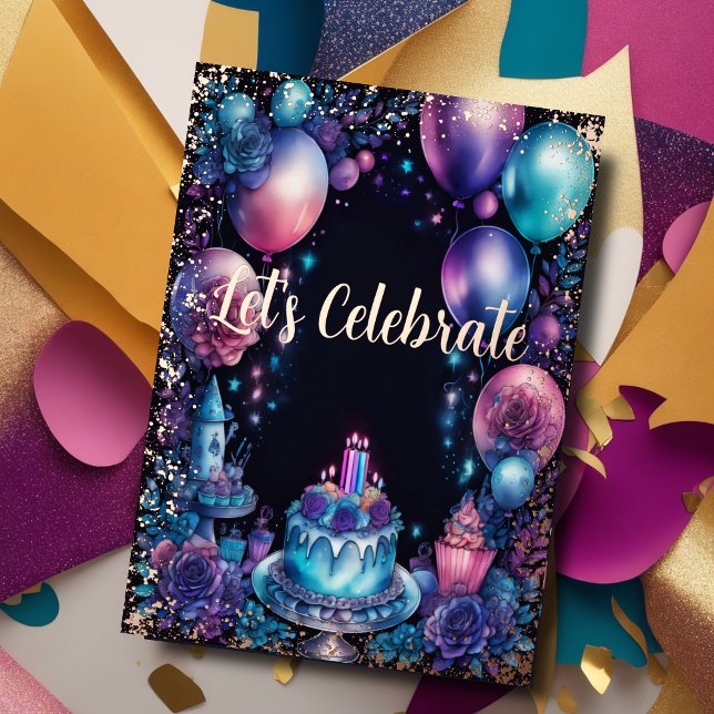 Watercolor Birthday Navy Blue Purple Turquoise  (Creator Uploaded)
