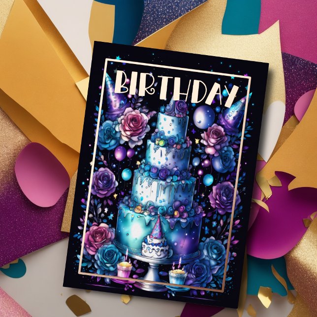 Watercolor Birthday Navy Blue Purple Turquoise  (Creator Uploaded)