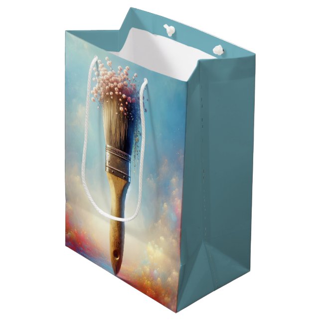 Watercolor Birthday Paintbrush Bouquet Medium Gift Bag (Front Angled)