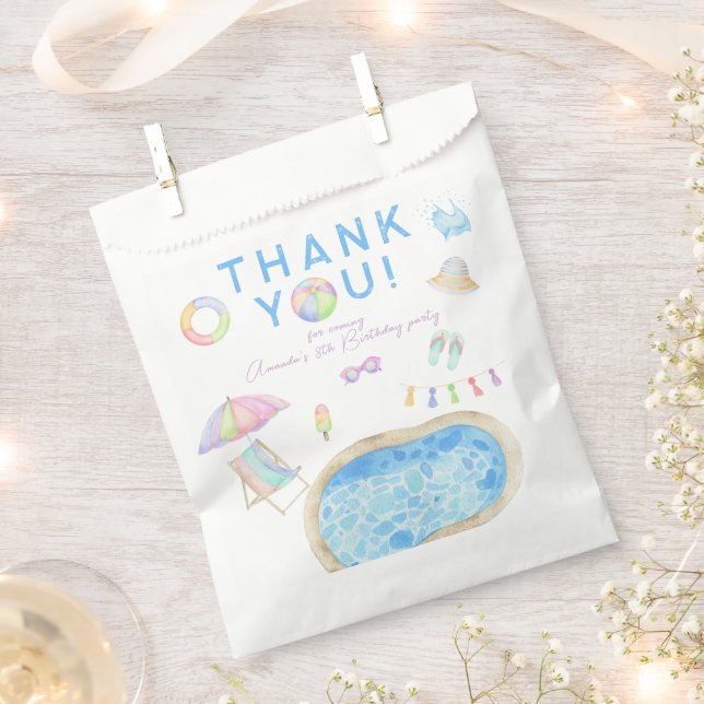 Watercolor Birthday Party Pool Swimming Thank you Favour Bags (Clipped)