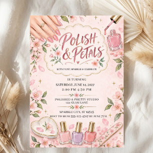Watercolor Birthday Pink Nail Party Floral Spa Invitation