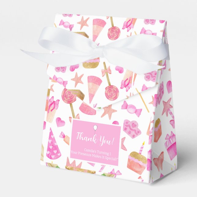 Watercolor Birthday  Pink Pattern Thank You Favour Box (Front Side)