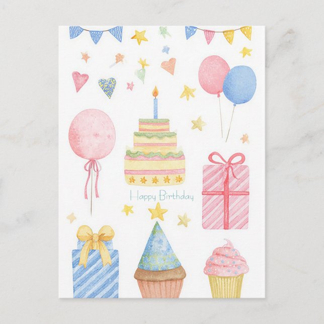 Watercolor Birthday Postcard (Front)