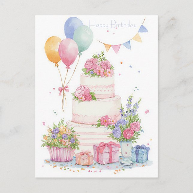 Watercolor Birthday Postcard (Front)