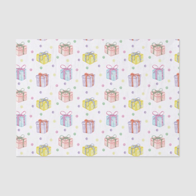 Watercolor Birthday Presents & Confetti Tissue Paper (Front)