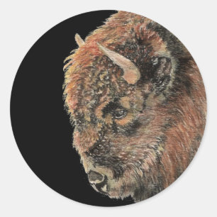 Watercolor Bison Buffalo Animal Art Classic Round Sticker