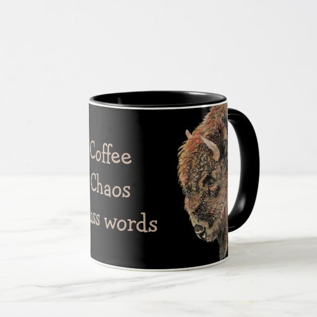 Watercolor Bison Buffalo Animal Fun Quote Mug (Front Right)
