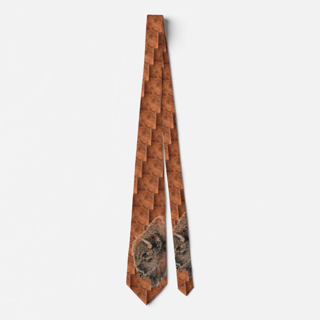 Watercolor Bison Buffalo Animal Nature Tie (Front)