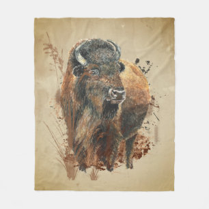 Watercolor Bison Buffalo Animal Wildlife Nature Fleece Blanket