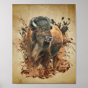 Watercolor Bison Buffalo Animal Wildlife Nature   Poster