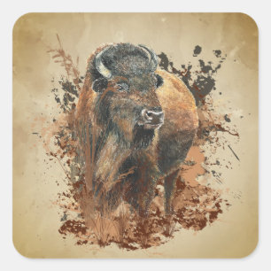 Watercolor Bison Buffalo Animal Wildlife Nature  Square Sticker