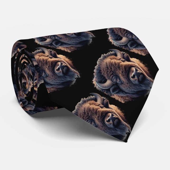 Watercolor Bison Buffalo Animal Wildlife Nature Tie (Rolled)