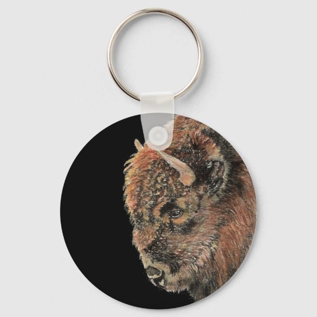 Watercolor Bison Buffalo Wildlife Animal Nature Key Ring (Front)