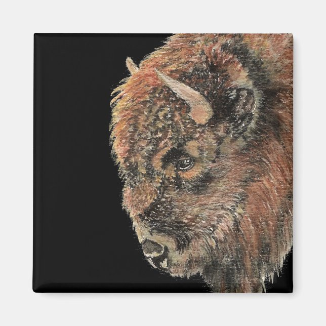 Watercolor Bison Buffalo Wildlife Animal Nature Magnet (Front)