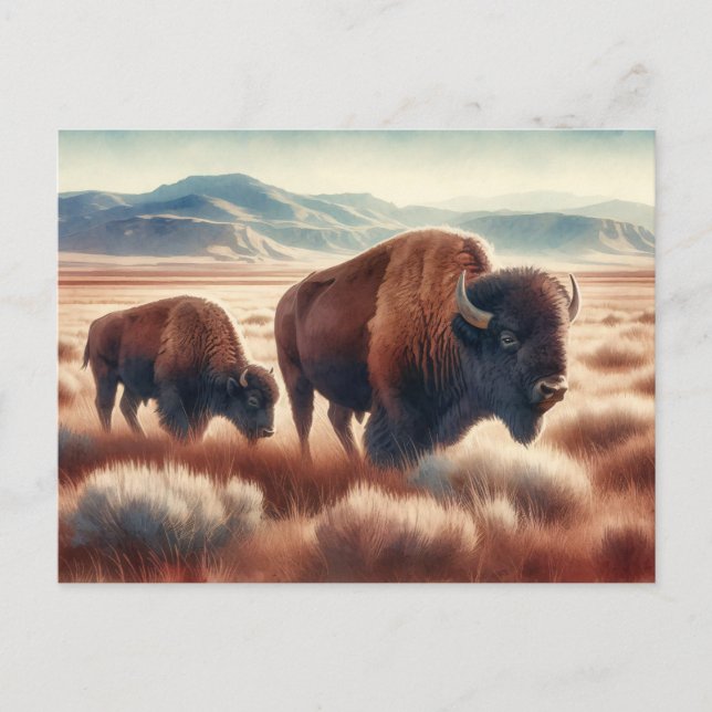 Watercolor Bison on the Plains Postcard (Front)