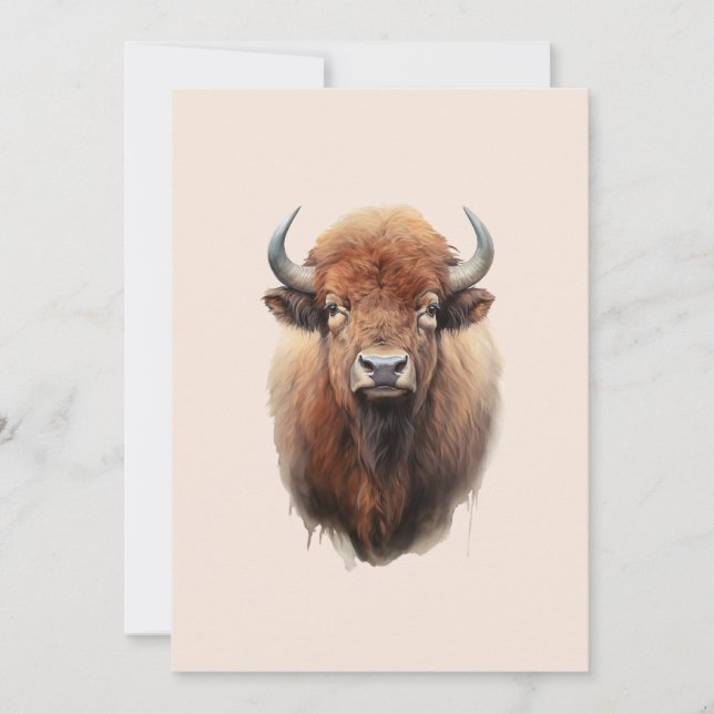 Watercolor Bison Portrait  Holiday Card (Front)