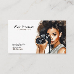 Watercolor Black and Brown Woman Photographer Business Card