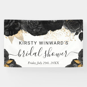 Watercolor Black and Gold Flowers Bridal Shower Banner
