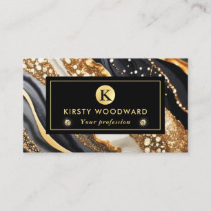 Watercolor Black and Gold Glitter Alcohol Ink Business Card