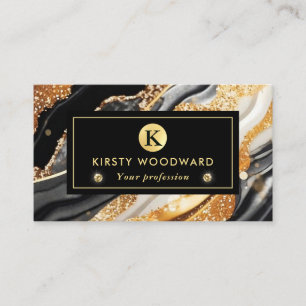 Watercolor Black and Gold Glitter Alcohol Ink Business Card