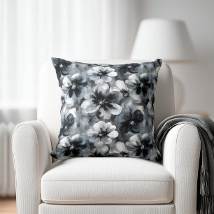 Watercolor Black and Grey Floral Cushion