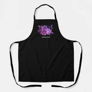 Watercolor black and purple floral botanical apron