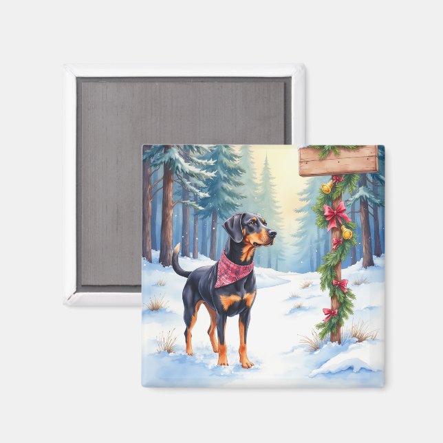 Watercolor Black and Tan Coonhound Forest Trail Magnet (Front/Back)