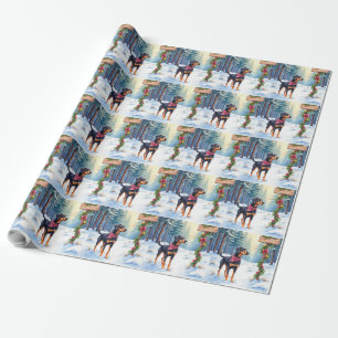 Watercolor Black and Tan Coonhound Forest Trail Wrapping Paper