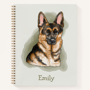Watercolor Black And Tan German Shepherd With Name Notebook
