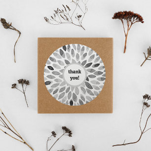 Watercolor black and white brush strokes thank you classic round sticker