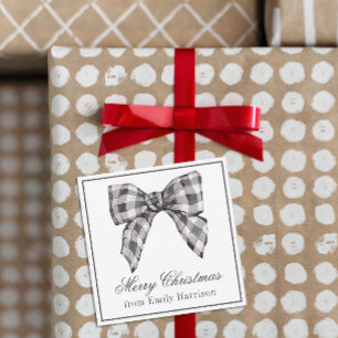 Watercolor Black and White Buffalo Plaid Bow Card