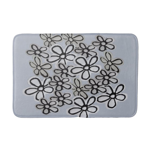 Watercolor Black And White Daisies pattern Bath Mat (Front)