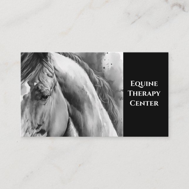 Watercolor Black and White Horse Business Cards (Front)