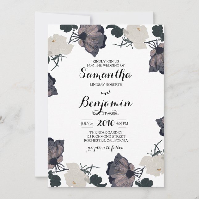 Watercolor Black and White Roses Invitation (Front)