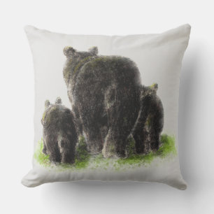 Watercolor Black Bear Animal Nature Art Outdoor Cushion