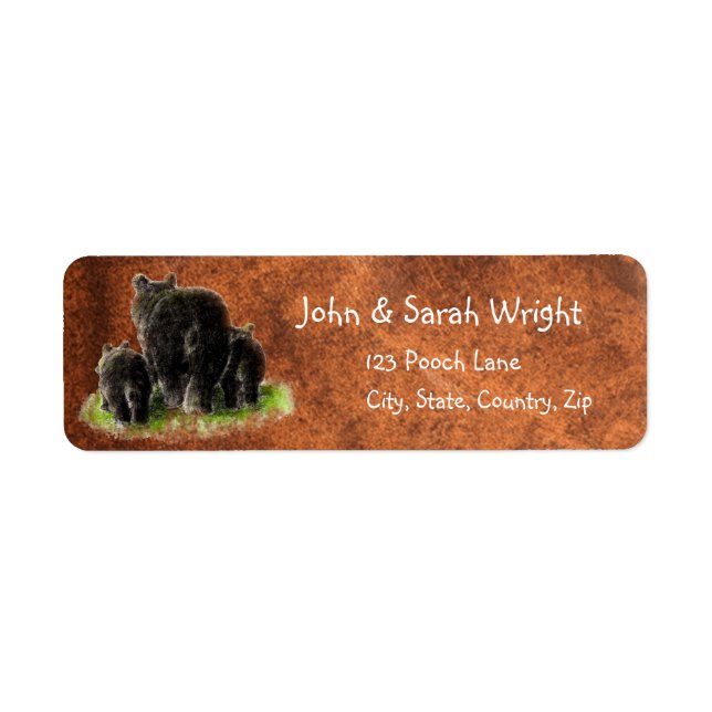 Watercolor Black Bear Family Animal Address (Front)