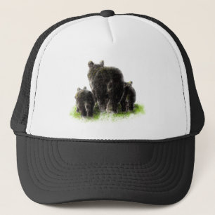 Watercolor Black Bear Family Wildlife Nature Art Trucker Hat