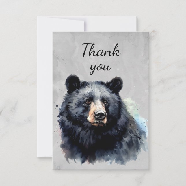 Watercolor Black Bear Wildlife Animal  Thanks Thank You Card (Front)
