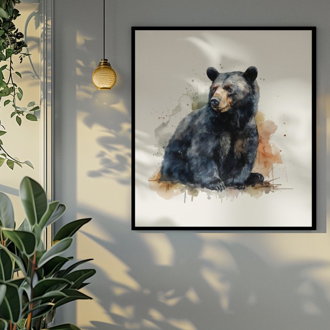 Watercolor Black Bear Woodland Art Canvas Print (Creator Uploaded)