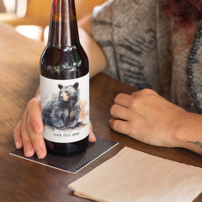 Watercolor Black Bear Woodland Art, custom Beer Bottle Label (Creator Uploaded)