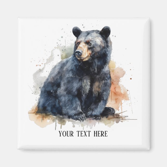 Watercolor Black Bear Woodland Art, custom Magnet (Front)