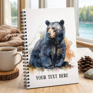 Watercolor Black Bear Woodland Art, custom Notebook