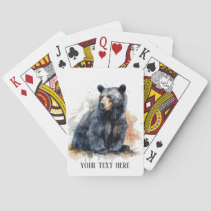 Watercolor Black Bear Woodland Art, custom Playing Cards