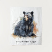 Watercolor Black Bear Woodland Art, custom