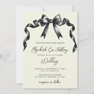 Watercolor Black Bow Coquette Modern Chic Wedding Invitation