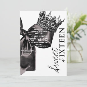 Watercolor Black Bow Sweet 16 Birthday Invitation