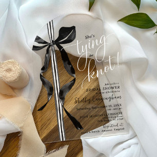 Watercolor Black Bow Tying The Knot Bridal Shower Acrylic Invitations
