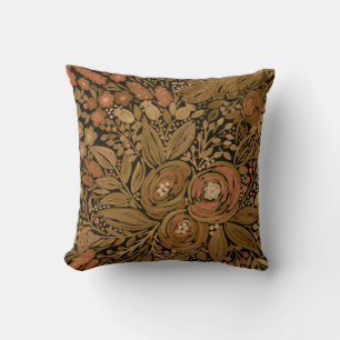 watercolor black brown floral pattern black, brown cushion