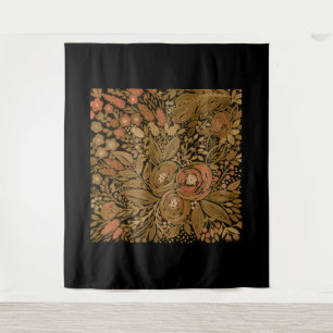 watercolor black brown floral pattern black, brown tapestry